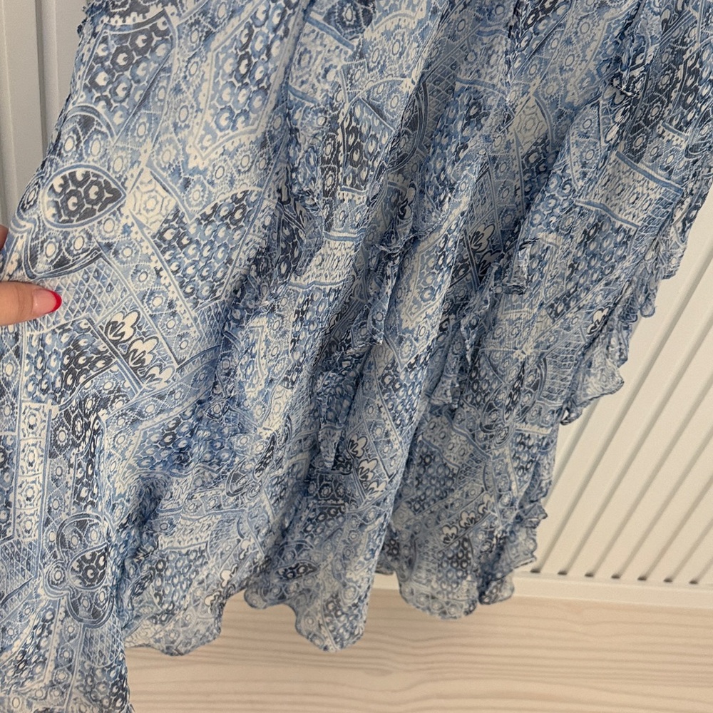 Feminine Silk Patterned Ruffled Women's Skirt - Picture 5 of 9